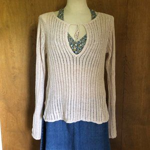 Natural Cotton Pullover Long Sleeve Beach Sweater, Unbranded, M